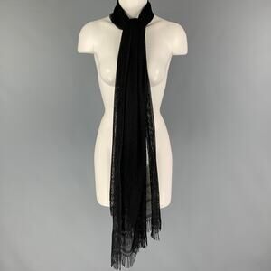VINTAGE Black Woven Fringe Scarf